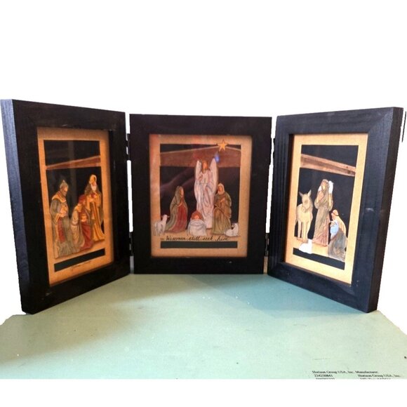 PJ Rankin Hults Wise Men Still Seek Him Framed Triptych Scherenschnitte Signed - Picture 1 of 12